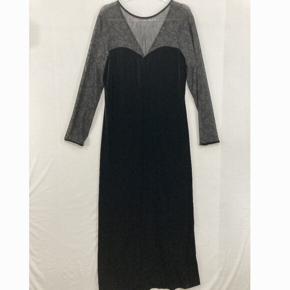 Robbie Bee Dresses & Skirts - Vintage Bobbie Bee size 14 Black Velvet Mesh V Neck Dark Romantic Maxi Dress